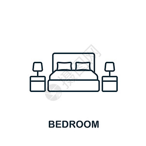 用于模板 网络设计和信息图的线性简单卧室图标 Bed室图片