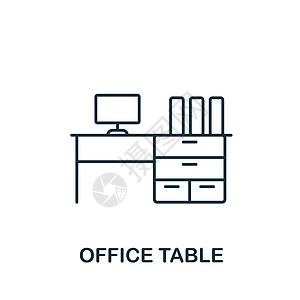 办公室表图标 用于模板 网页设计和信息图形的线条简单的办公桌图标图片
