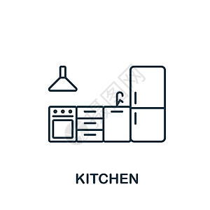 用于模板 网络设计和信息图的直线简单厨房图标( Kitchen 图标)图片
