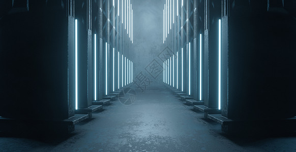 浅蓝蓝蓝色高速公路SciFi走廊走廊内地内部背景壁纸 3D图片