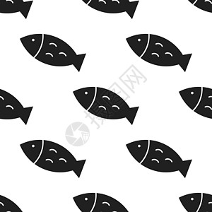 白色背景上的简单黑鱼图标无缝游泳餐厅食物荒野生活海鲜海浪圆圈钓鱼野生动物图片