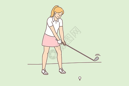 妇女在球场打高尔夫运动运动员玩家竞争绘画闲暇娱乐女孩女性训练图片