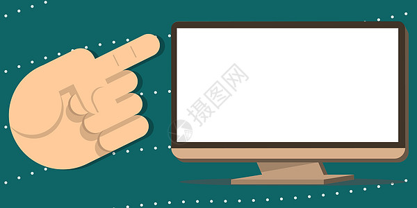 指向有重要信息的屏幕的一根手指 手呈现显示最近更新的重要公告 显示重要消息的行政人员电影图形商务办公室绘画营销卡通片电脑显示器鼠图片