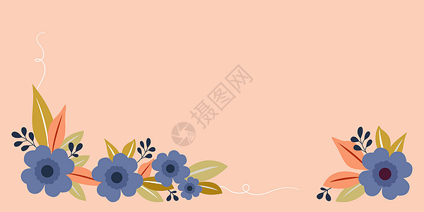 由多彩花朵和花朵协调安排的空白框架装饰 空海报边框被多色布格环绕 组织得非常井然有序植物邀请函风格婚礼问候花束叶子蓝色花瓣浪漫图片