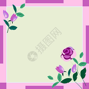 周围有叶子和花朵的框架和里面的重要公告 到处都是不同植物的框架和重要信息 有最近想法的花盒绘画紫色粉色庆典花束邀请函问候计算机创图片