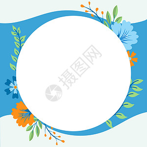 由多彩花朵和花朵协调安排的空白框架装饰 空海报边框被多色布格环绕 组织得非常井然有序季节叶子设计卡通片曲线婚礼植物图案计算机图形图片