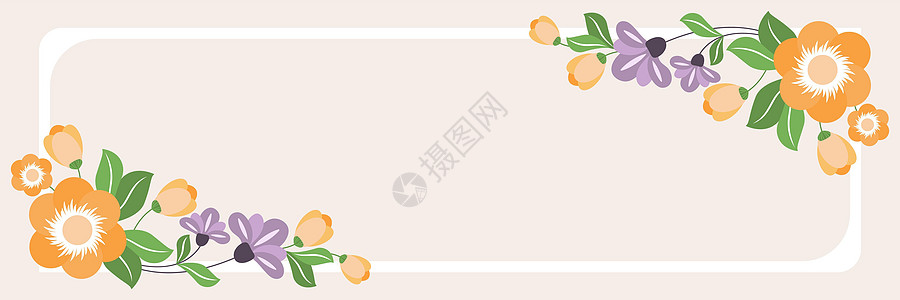 由多彩花朵和花朵协调安排的空白框架装饰 空海报边框被多色布格环绕 组织得非常井然有序绿色季节墙纸紫色浪漫雏菊植物花束计算机庆典图片