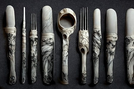 餐具式雕塑 巴洛克风格大理石 3D插图刀刃餐厅背景午餐餐巾草图菜单故事艺术雕刻图片