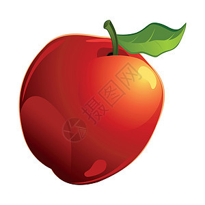 在白色背景上孤立的现实新鲜成熟的红苹果矢量插图水果叶子食物农业饮食果汁艺术营养季节图片
