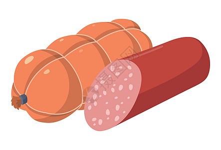 在白色背景中隔离的现实新鲜香肠     矢量早餐营养小吃熏肉产品牛肉烹饪火腿午餐卡通片图片