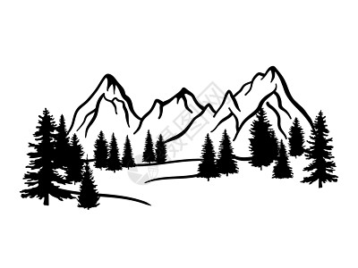 山区山脉和树木草图 在白色背景上孤立的矢量插图 面条画景观岩石旅游全景登山爬坡远足旅行顶峰涂鸦风景图片