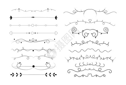 一组黑线首饰 白色背景的插图框架  矢量 Y菜单花丝标识问候漩涡婚礼收藏卡片装饰品繁荣图片