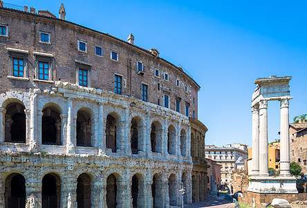 古老的Marcellus剧场外表非常靠近意大利罗马的Colosseum观光纪念碑体育场论坛建筑学剧院废墟石头景观蓝色图片