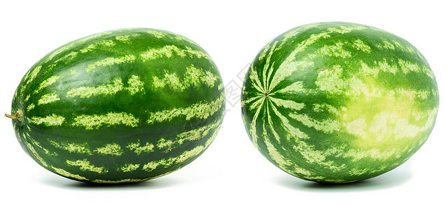 整个成熟的圆环条形西瓜 在白色背景上被孤立条纹红色水果圆形营养工作室小吃绿色蔬菜甜点图片