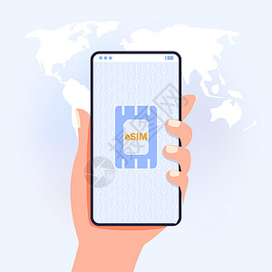 eSIM卡芯片嵌入式SIM概念电脑移动通信屏幕全球卡片机动性电子配饰插图图片