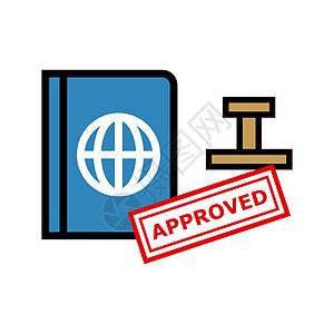 护照和经批准的印章图标 入境许可证 矢量背景图片