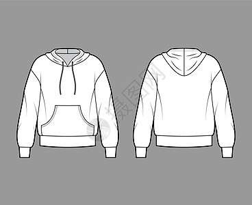 带长袖 超大身 袋鼠袋 带状下摆的帽衫运动衫技术时尚插图球衣口袋毛衣服装计算机设计夹克打印运动装套衫图片