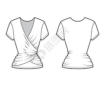 芭蕾裹身技术时尚插画 短袖 合身 弹力棉 平装衬衫女士女装服饰女孩外套设计插图计算机袖子女性图片