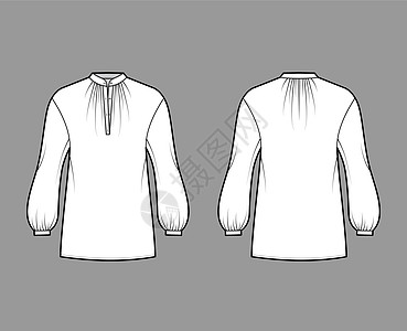 上层技术时装图示 上面有粗长的袖子 站立悬浮器收集了项圈 尺寸过大衬衫身体织物女性计算机女士女孩棉布设计男性图片