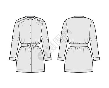 腰带上衣技术时装插图 内有长袖 立项圈 超大尺寸 扣子和放大的外型女士计算机棉布腰部织物服饰男性身体女孩女性图片