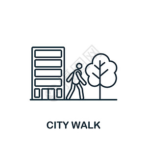 城市步行图标 用于模板 网络设计和信息图的户外娱乐性图标线条简单线条图片