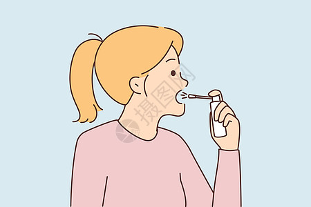 不健康的妇女喷洒喉咙女性过敏疼痛成人哮喘治疗卡通片口服女孩流感图片
