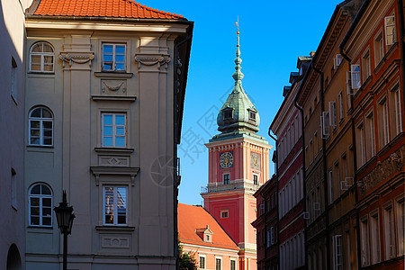 华沙市中心多姿多彩的建筑 华沙老城城市纪念碑正方形抛光遗产旅游街道历史性反思建筑学图片