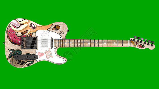 绿色上隔离的电动吉他乐器插图音乐会金属白色字符串木头岩石细绳乐队图片