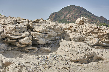 海滩上石灰岩的全景水泥墙纸石头岩石地面矿物材料建筑花岗岩宏观图片