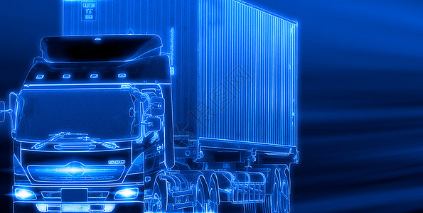 深蓝色背景上的快速送货卡车 卡车运输 半拖车集装箱 物流业 货物运输 具有自动驾驶概念的未来派卡车 货物和航运图片
