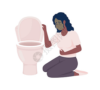 有恶心和厕所碗半平板彩色向量特征的烦躁妇女图片