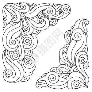 Zen doodle角 带有卷曲和螺旋 冥想颜色或设计元素图片
