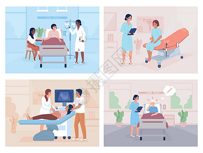 在医院平板彩色矢量插图中进行病人检查图片