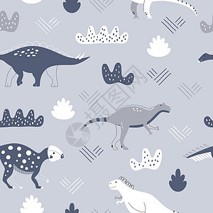 蓝印的野生恐龙和抽象植物图片