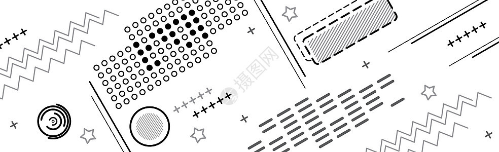 具有不同几何形状的简要背景背景建造技术黑色白色金子打印正方形草图网格潮人图片