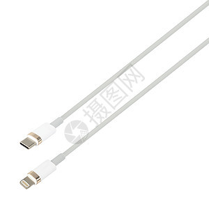 带有C型和闪电连接器的电缆 在白色背景上分离社论技术电话网络连接器收费手机硬件绳索金属图片