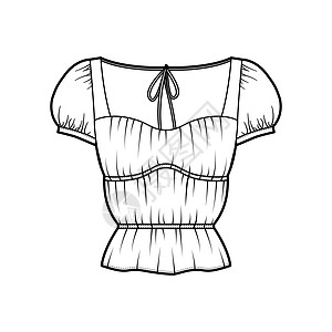 衬衫技术时装插图 身高超大 前部隐藏扣扣扣 柔软的摇篮身体袖子球座棉布丝绸绘画织物设计脖子服饰图片