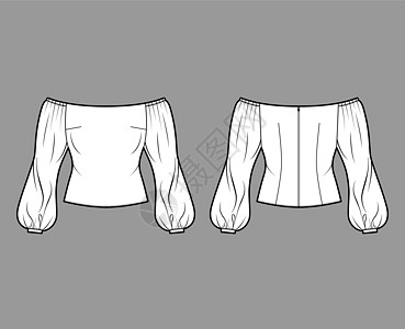 脱肩顶级技术时装插图 用长长的浮皮袖子 背拉链系紧织物身体棉布服装丝绸纺织品男人绘画设计衬衫图片