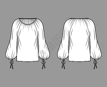 粗糙的技术时尚图画 宽圆的颈部 薄膜双轮 扁桃体口罩 主教袖子身体衬衫绘画男性棉布女士纺织品织物女性男人图片