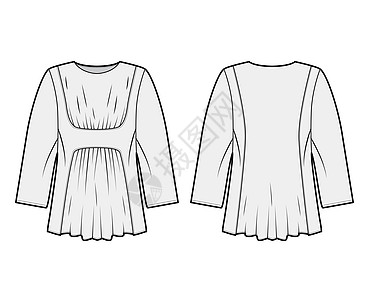 以体型超大 前后聚集在一起的布罗兹技术时装图示 为了产生喜悦的效果 长袖织物设计绘画女士办公室衬衫纺织品计算机女孩球座图片