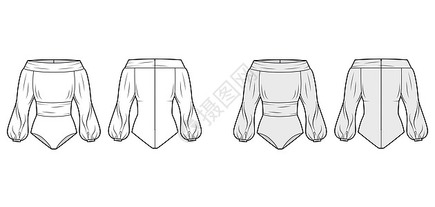 外露式健身服技术时装插图 长长的浪漫布罗森袖子 背拉链紧固球座计算机服装服饰男性织物裙子衬衫身体办公室图片