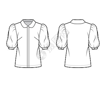 用圆领 前纽扣加固 松散的轮廓来显示时装图示 上面写着棉布衬衫女孩织物球座办公室脖子计算机丝绸设计图片