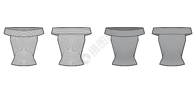脱肩的肋骨结扎顶级技术时装插图 外形无袖 贴近办公室脖子计算机绘画球座袖子织物服装女性纺织品图片