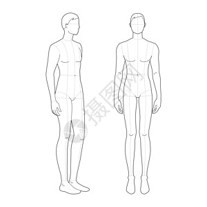 时装模版的常备男子插画家服饰男性绘画插画人体设计师模型姿势腰部图片