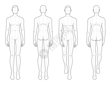 时装模版的站岗和行走男子绘画男生插画插图衣服姿势服饰男性平底鞋冒充图片