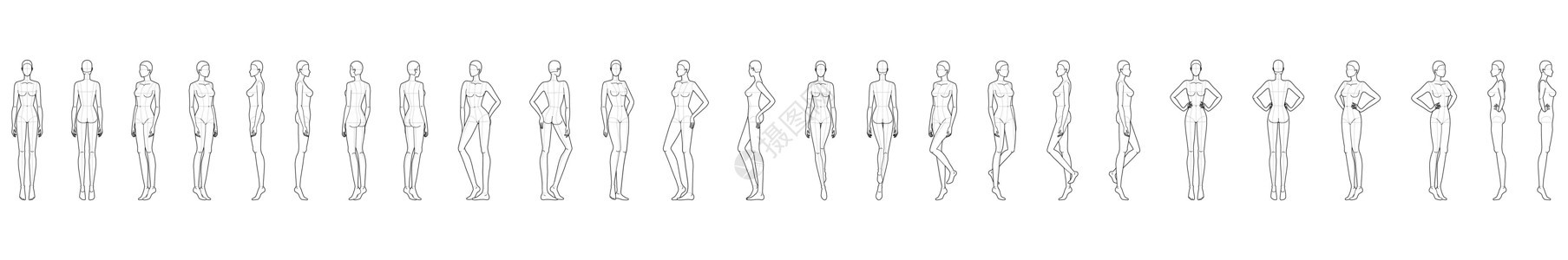 25名妇女的时装模版艺术女士女性身体女孩人体姿势解剖学冒充衣服图片