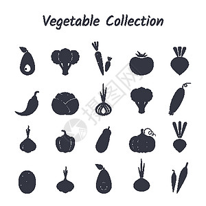黑色双光周隔离蔬菜图标集图片