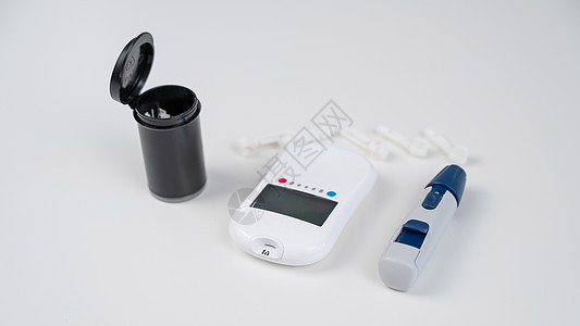 家庭血糖测试包 液压计 脱衣笔 针头和文字条疾病案件医疗保险乐器胰岛素药品监视器成套展示仪表图片