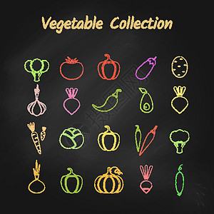 色彩多彩的格红色轮廓蔬菜图标集图片
