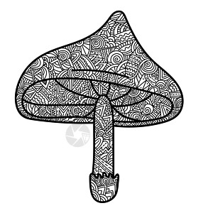 带有圆形型的抗应力彩色页面蘑菇 带zn doodle卷卷子的苍蝇装饰 成人和儿童的彩色书籍图片